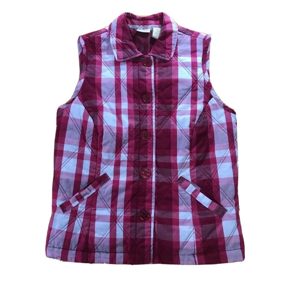 CC Hughes Pink Red & White Plaid Quilted Vest Women’s Size S Small